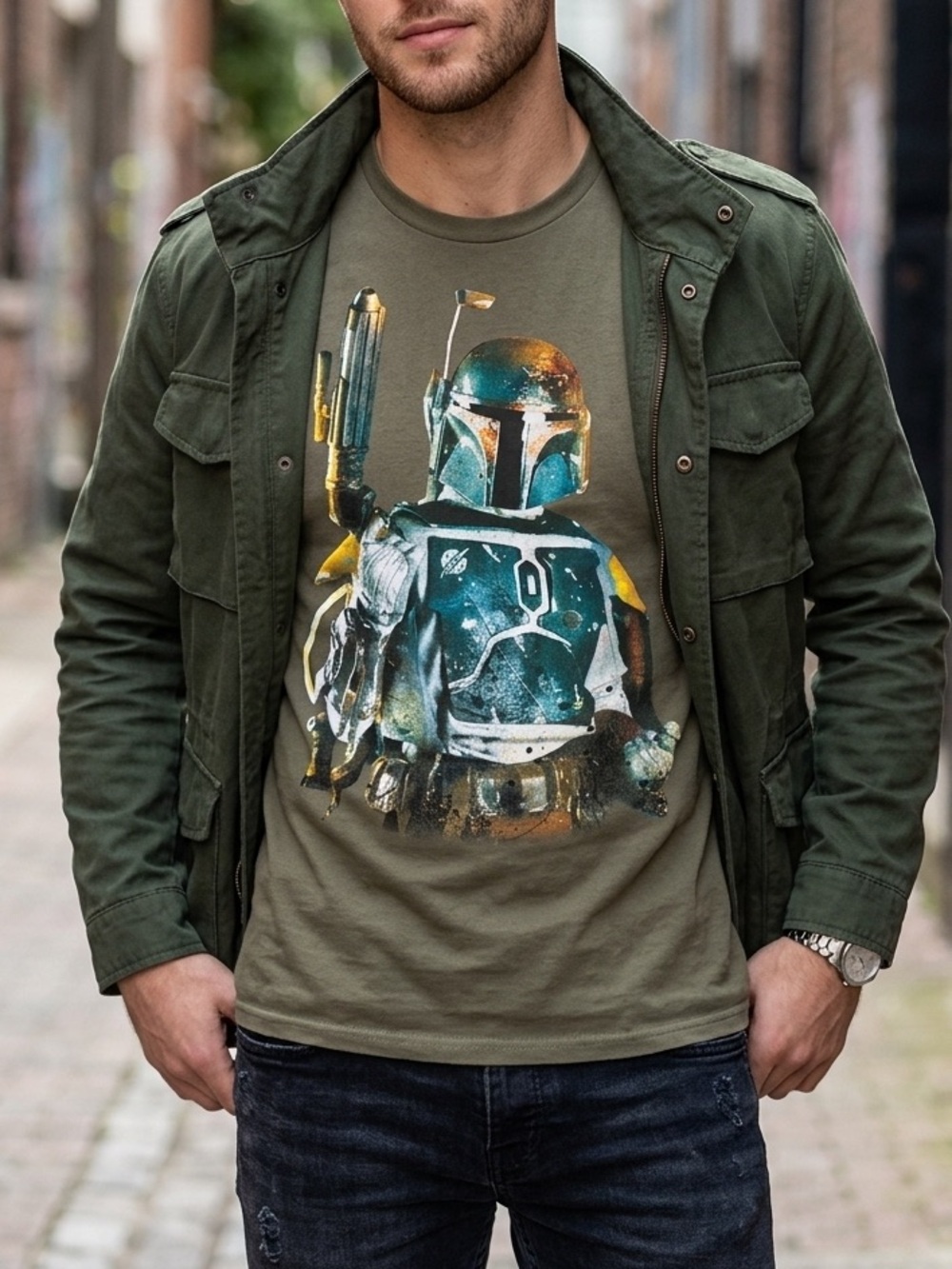 Star Wars Boba Fett Graphic Tee Olive Green - Large